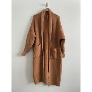 Free People Cardigan Sweater Ribbed Knit Women S Tan Maxi Pockets Boho Minimal